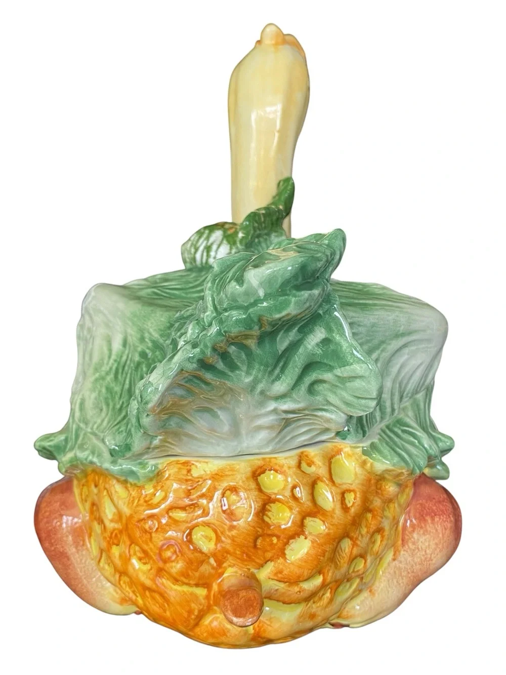 Vintage Vietri Italy Goose Cabbage Tureen Majolica Botanical Kitsch